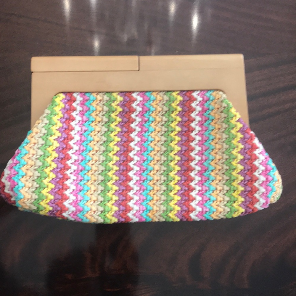Large Multicolored Raffia Clutch